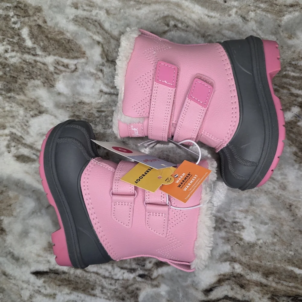 New Cat & Jack Pink and Gray Denver Winter Boots Little Girls Size 5